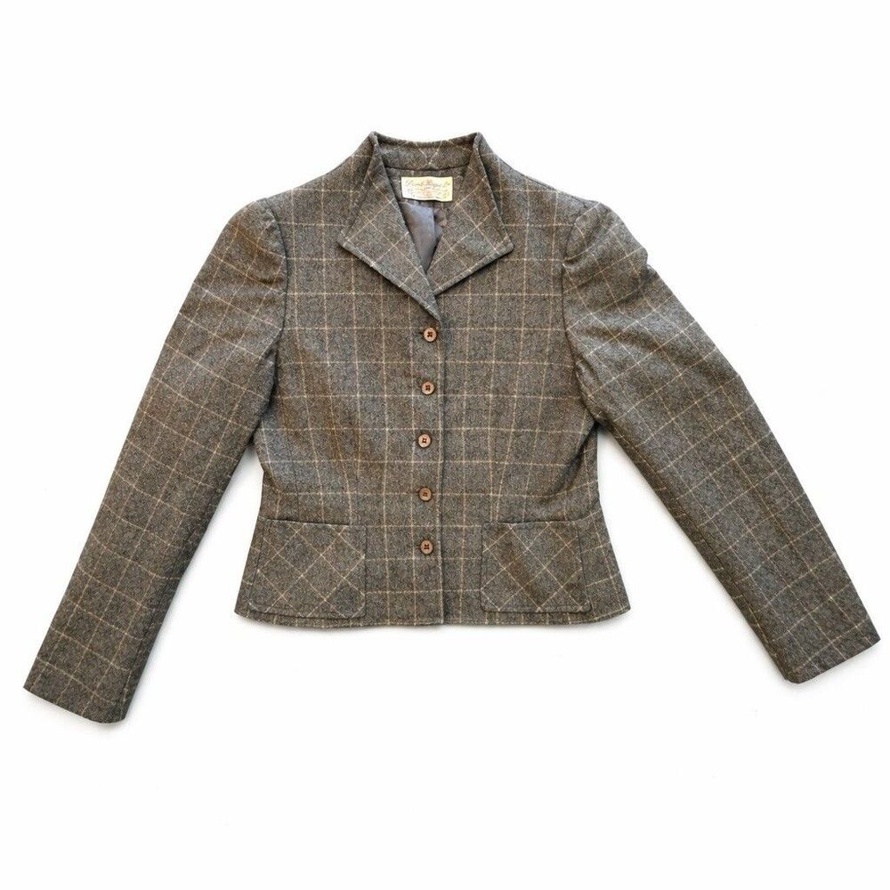 Vintage Derek Rayne Ltd Windowpane Wool Blazer Jacket Women’s Size 6 USA - Picture 2 of 7